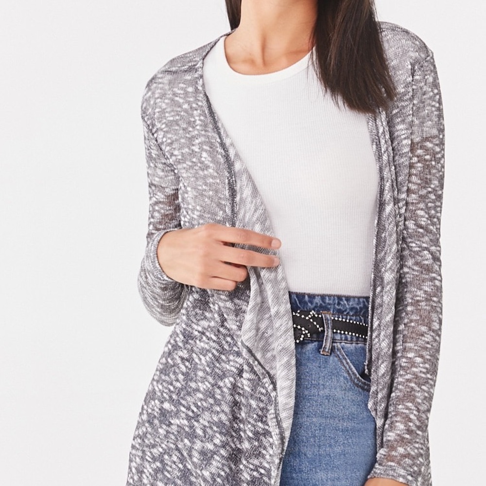 Sheer Marled Open-Front Cardigan